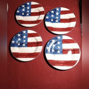 Sakura Warren Kimble 1997 Colonial 8" Salad Plates American Flag USA  Set of 4